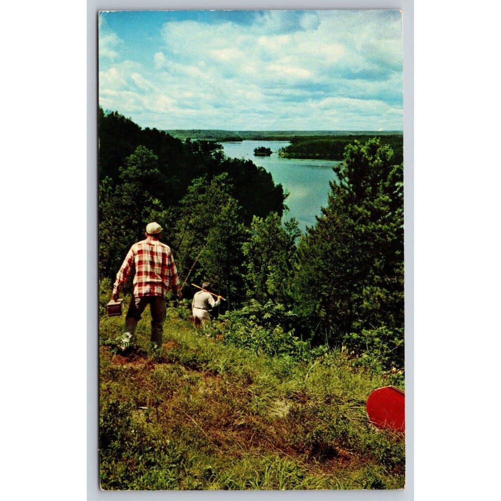 Postcard Michigan Water Wonderland Fishing Lake River Vacation Posted 1956 Stamp